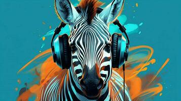 Zebra im ein Kopfhörer Illustration foto
