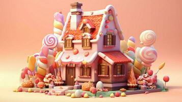 ein schick Süßigkeiten Haus mit Süßigkeiten und Schokolade Dessert foto