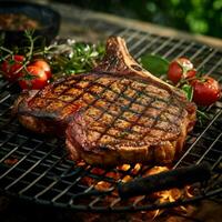 ein robust T-Bone Steak gewürzt zu Perfektion foto