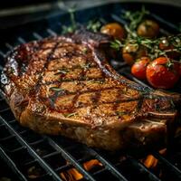 ein robust T-Bone Steak gewürzt zu Perfektion foto