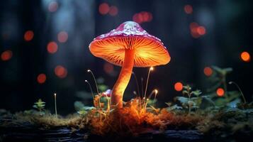 leuchtend von hinten beleuchtet glühend Wald Pilz Neon- Licht foto