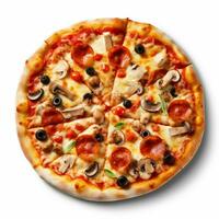 Pizza mit Weiß Hintergrund hoch Qualität Ultra hd foto