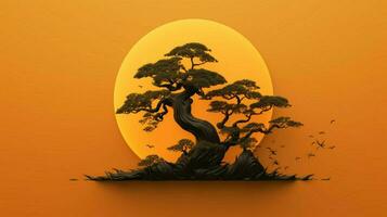 Baum auf solide Farbe Hintergrund Zen enso Behance foto