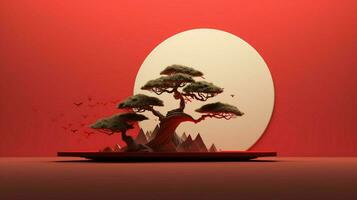 Baum auf solide Farbe Hintergrund Zen enso Behance foto