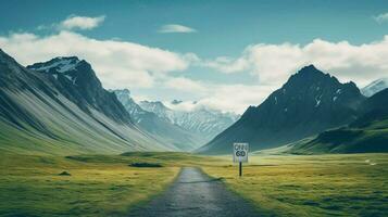 ein leeren Straße mit Berge im das Hintergrund foto