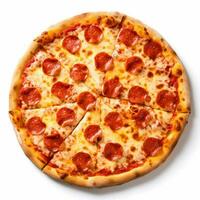 Foto von Pizza mit Nein Hintergrund mit Weiß zurück