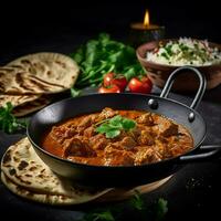 Produkt Schüsse von indisch Essen Schweinefleisch Curry rogan jo foto