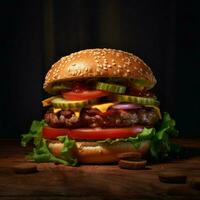 Produkt Schüsse von ein fotorealistisch Hamburger mit foto