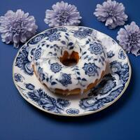 Produkt Schüsse von Blau delft Blumen- drucken Krapfen ic foto