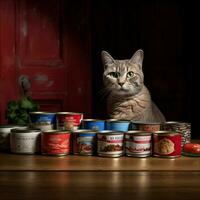 Produkt Schüsse von Katze Essen Marken hoch Qualität 4k foto