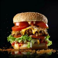 Produkt Schüsse von frisch Schichten von Burger Sandwich foto