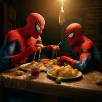 Produkt Schüsse von Spider Man mit Helden Freund Essen foto