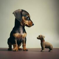 ein winzig Hund tapfer Stehen oben zu ein größer Feind foto