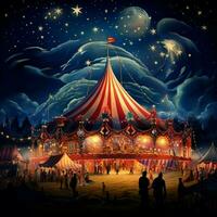ein wunderlich Zirkus Zelt gefüllt mit Akrobaten Clowns und ca. foto