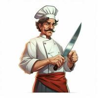 Köche Messer 2d Karikatur illustraton auf Weiß Hintergrund hoch foto