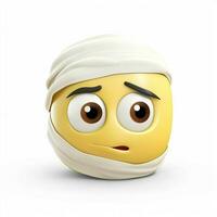 Gesicht mit Kopfbandage Emoji auf Weiß Hintergrund hoch foto