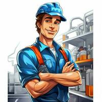 Fabrik Arbeiter 2d Karikatur illustraton auf Weiß Hintergrund foto