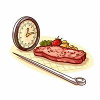 Lebensmittelfleisch Thermometer 2d Karikatur illustraton auf Weiß zurück foto