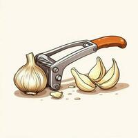 Knoblauch Drücken Sie 2d Karikatur illustraton auf Weiß Hintergrund Hallo foto