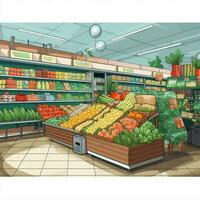 Lebensmittelgeschäft Geschäft 2d Karikatur Vektor Illustration auf Weiß zurück foto