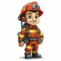 Mann Feuerwehrmann 2d Karikatur illustraton auf Weiß Hintergrund foto