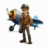 Mann Pilot 2d Karikatur illustraton auf Weiß Hintergrund hoch foto