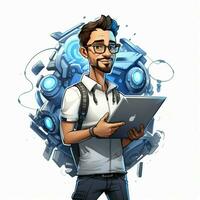 Mann Technologe 2d Karikatur illustraton auf Weiß Hintergrund foto