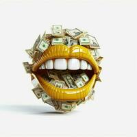 Geldmaul Gesicht Emoji auf Weiß Hintergrund hoch Qualität 4k foto
