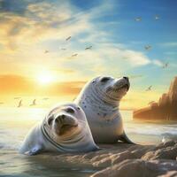 friedlich Tiere aalen im das Sonnen sanft Strahlen foto
