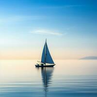 friedlich Silhouette von ein einsam Segelboot auf ein Ruhe Ozean foto