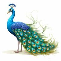 Pfau 2d Karikatur Vektor Illustration auf Weiß Hintergrund foto