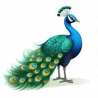 Pfau 2d Karikatur Vektor Illustration auf Weiß Hintergrund foto