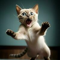 spielerisch tonkinesisch Katze jagen es ist besitzen Schwanz im Aufregung foto