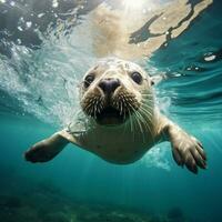 spielerisch Wasser- Säugetier bekannt zum es ist Akrobatik foto