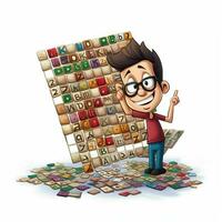 scrabble 2d Karikatur illustraton auf Weiß Hintergrund hoch q foto