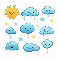 Himmel und Wetter Emojis 2d Karikatur Vektor Illustration auf w foto