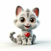 lächelnd Katze mit Herz Augen 2d Karikatur illustraton auf weiß foto