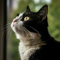 nachdenklich Smoking Katze Blick aus in das Entfernung foto