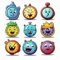 Zeit Emojis 2d Karikatur Vektor Illustration auf Weiß backgr foto