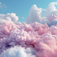ein Baumwolle Süßigkeiten bunt Hintergrund mit flauschige Wolken foto