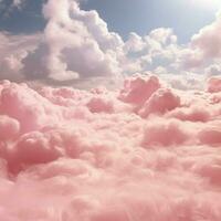 ein Baumwolle Süßigkeiten Rosa Hintergrund mit flauschige Wolken foto