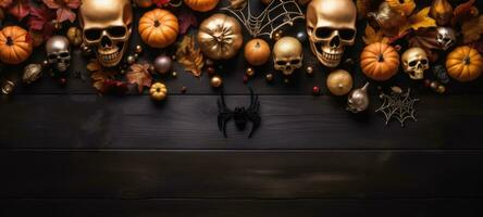 Halloween Pupmkin fallen Herbst Flatlay Hintergrund, ai generativ foto