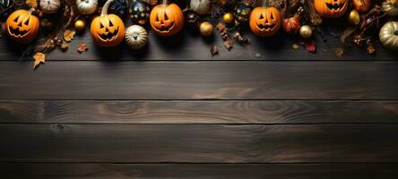 Halloween Pupmkin fallen Herbst Flatlay Hintergrund, ai generativ foto