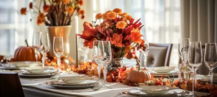 Halloween, das Erntedankfest Tabelle die Einstellungen Dekoration, ai generativ foto