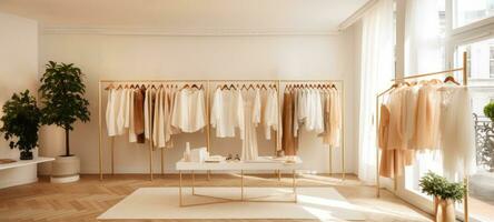 minimalistisch Beige weiblich Mode Kleid Kleider Boutique, ai foto