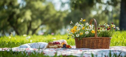 Picknick beim das Park draussen Landschaft, ai foto