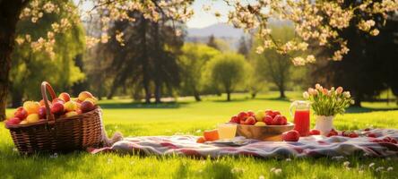 Picknick beim das Park draussen Landschaft, ai foto