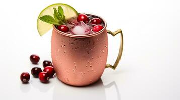 Foto von ein Cranberry Moskau Maultier trinken isoliert auf Weiß Hintergrund. generativ ai