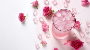 Foto von ein Rose Wasser Limonade isoliert auf eben Weiß Hintergrund. generativ ai