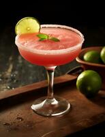 Foto von etwas Guave Margarita trinken elegant plattiert auf ein Tisch. generativ ai